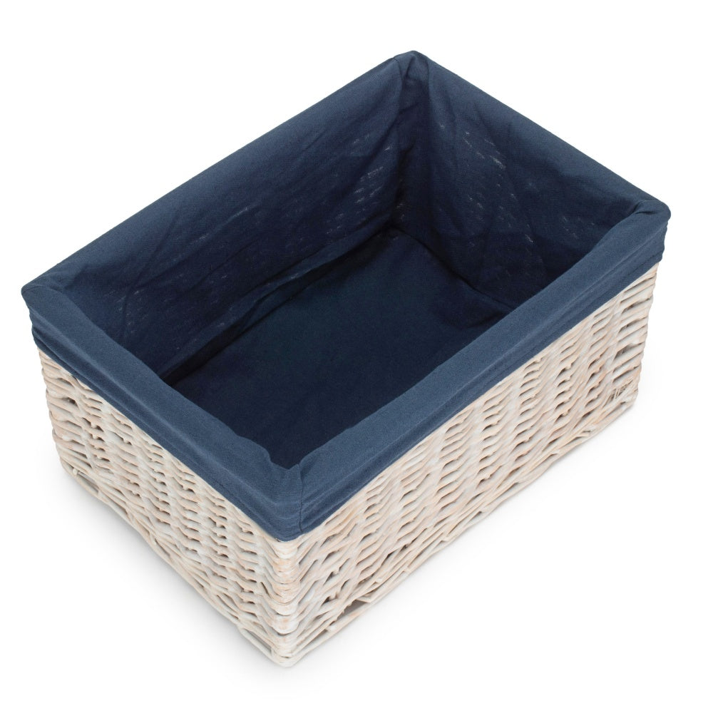 White Wash Navy Lined Open Storage Basket-6