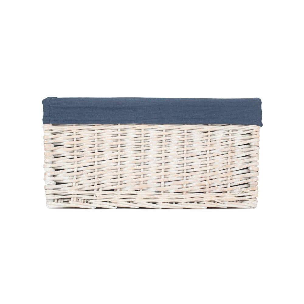 White Wash Navy Lined Open Storage Basket-5