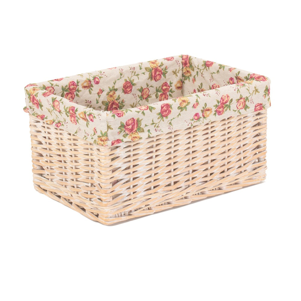 Whitewash Garden Rose Lined Wicker Storage Basket-4