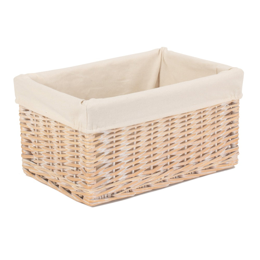 Whitewash White Lined Wicker Storage Basket-4