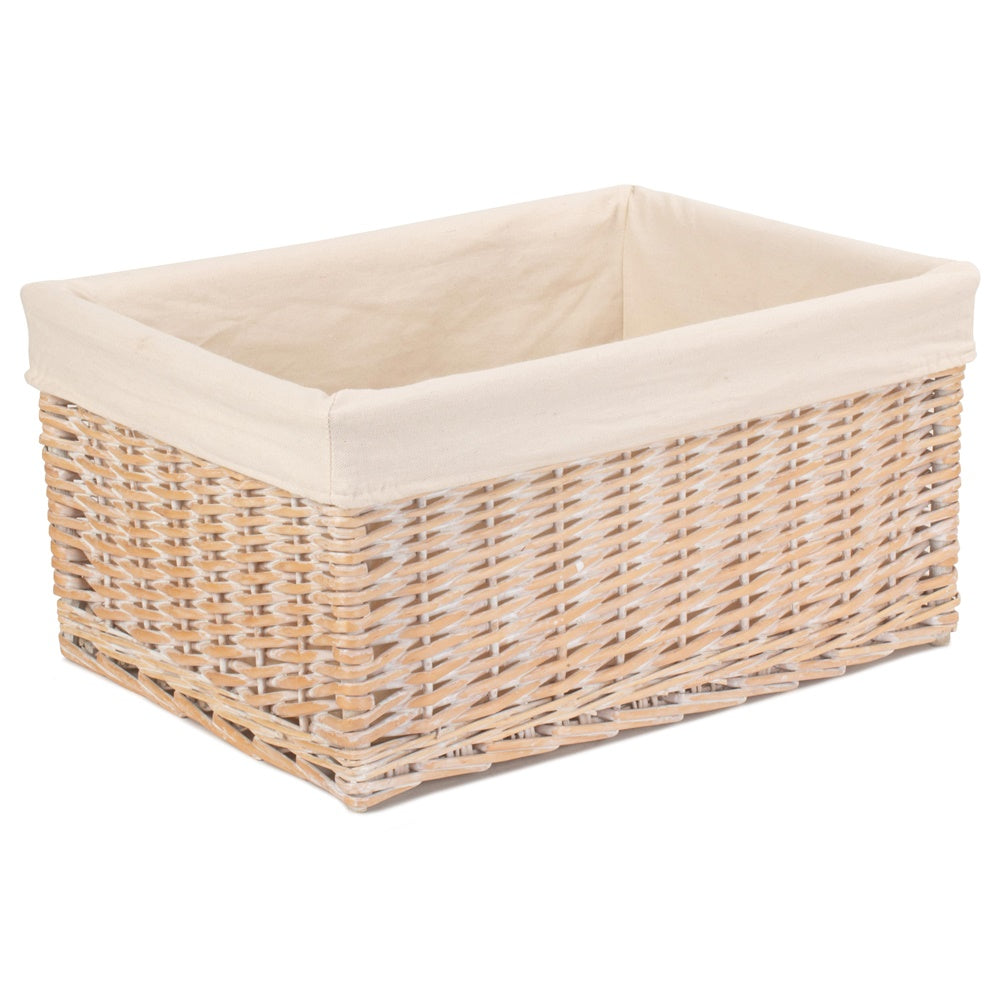 Whitewash White Lined Wicker Storage Basket-2