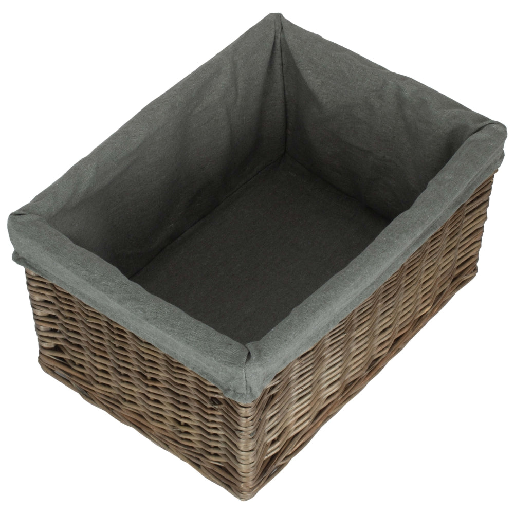 Antique Wash Grey Cotton Grey Lined Wicker Storage Baskets-5