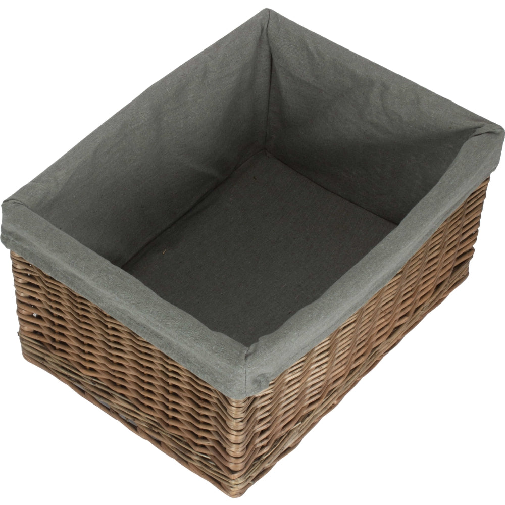 Antique Wash Grey Cotton Grey Lined Wicker Storage Baskets-6