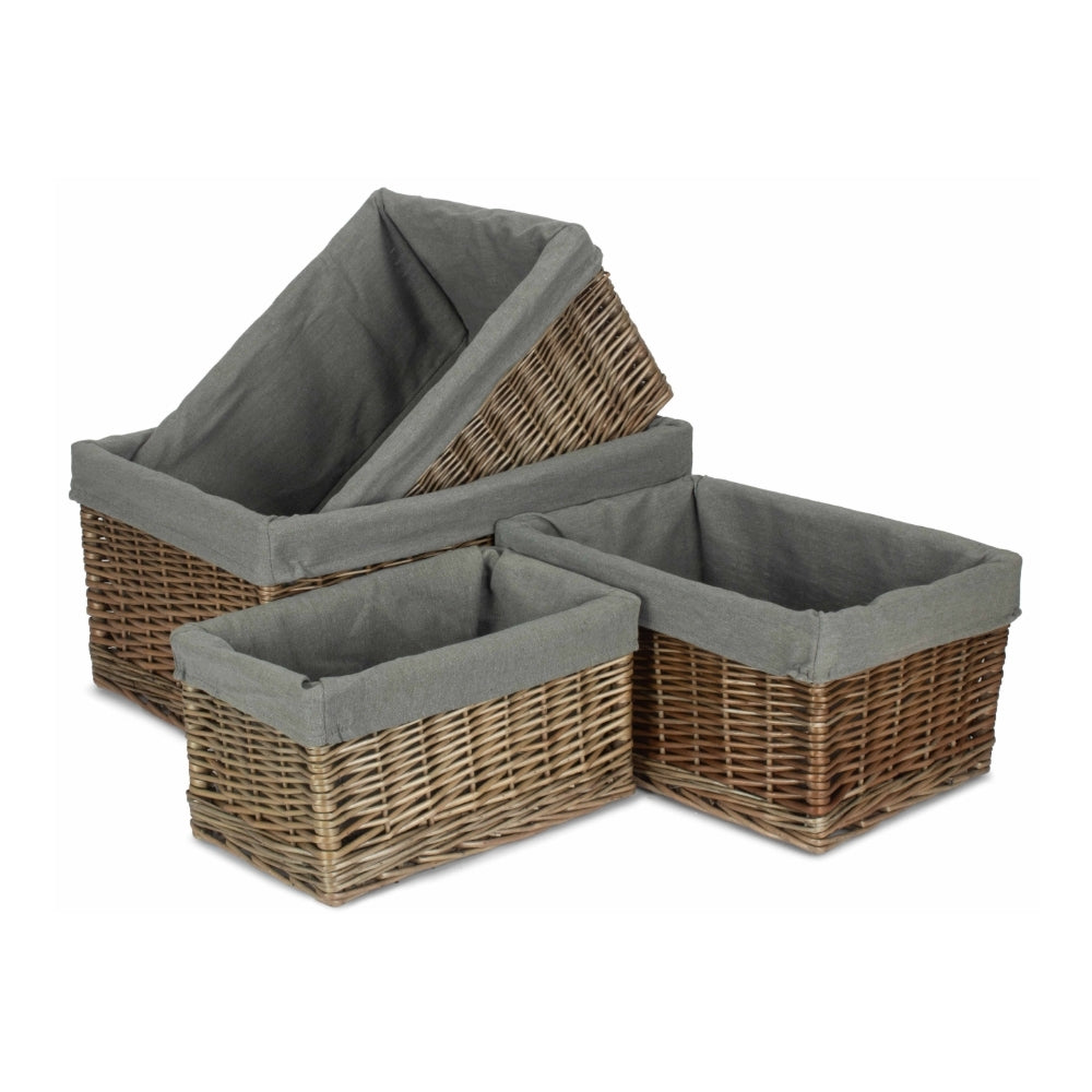 Antique Wash Grey Cotton Grey Lined Wicker Storage Baskets-0