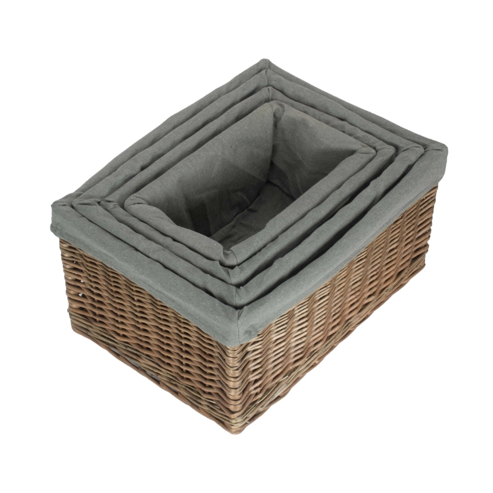 Antique Wash Grey Cotton Grey Lined Wicker Storage Baskets-2