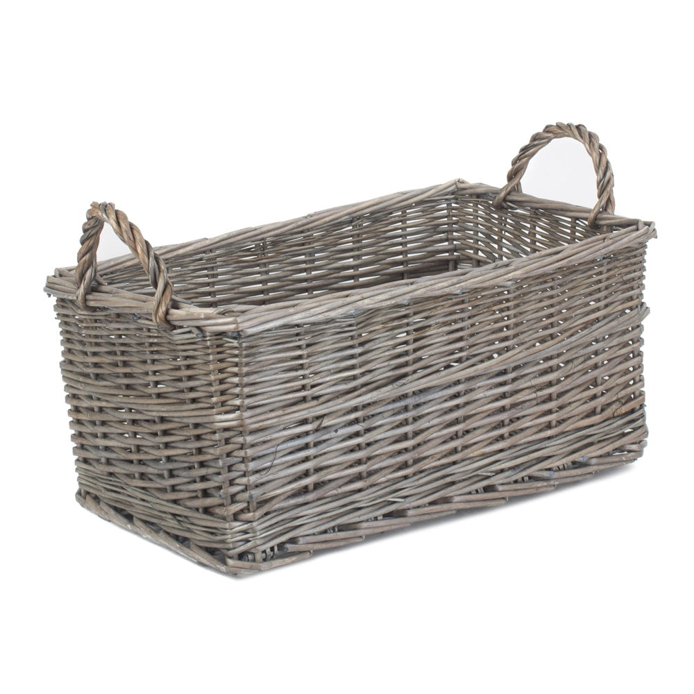 Shallow Antique Wash Wicker Storage Basket-3