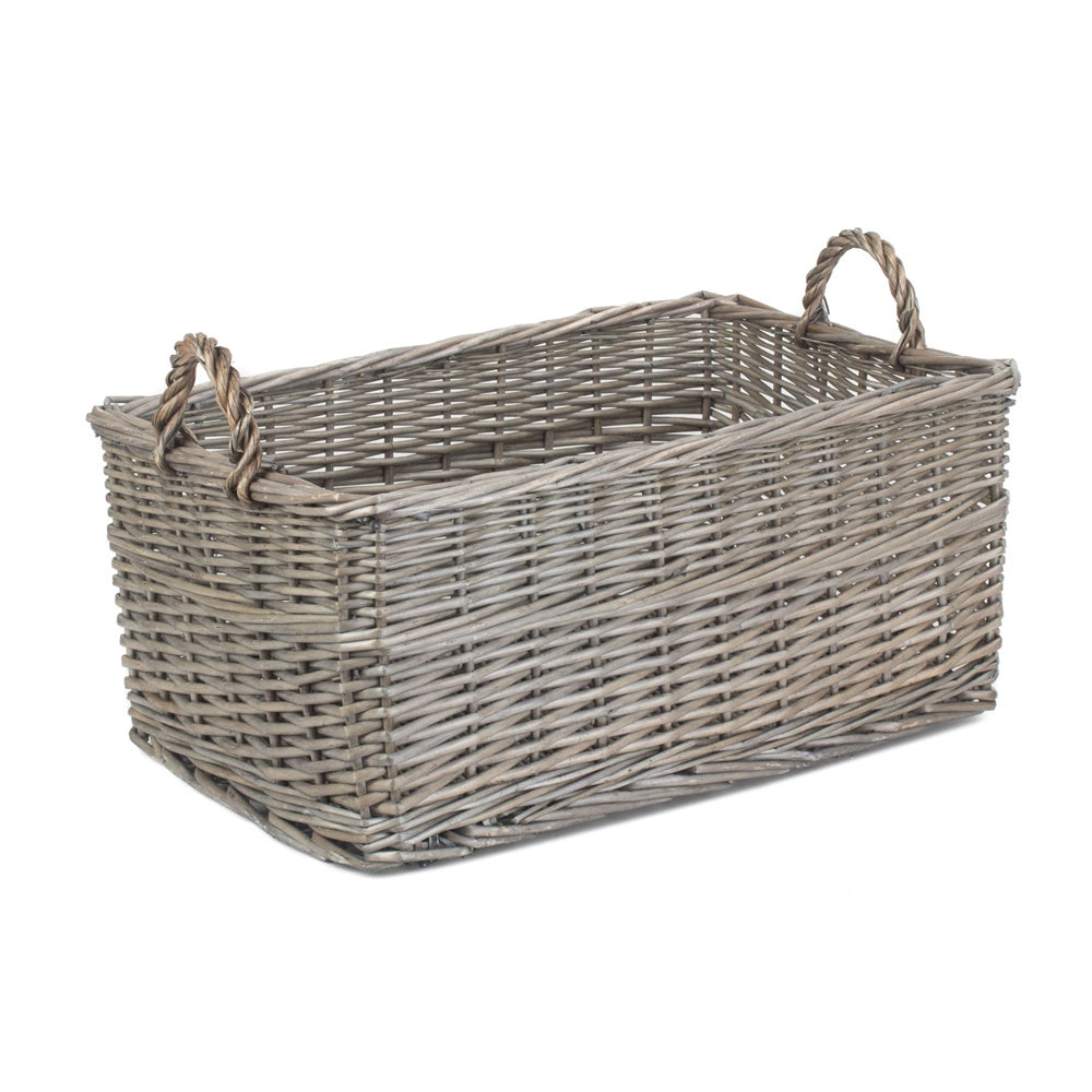 Shallow Antique Wash Wicker Storage Basket-2
