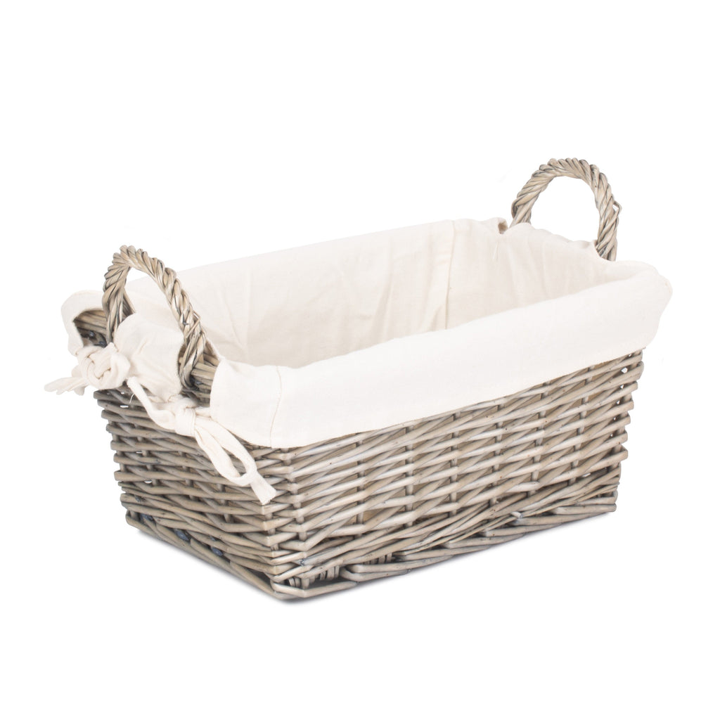Antique Wash Wicker Handled Lined Storage Basket-2