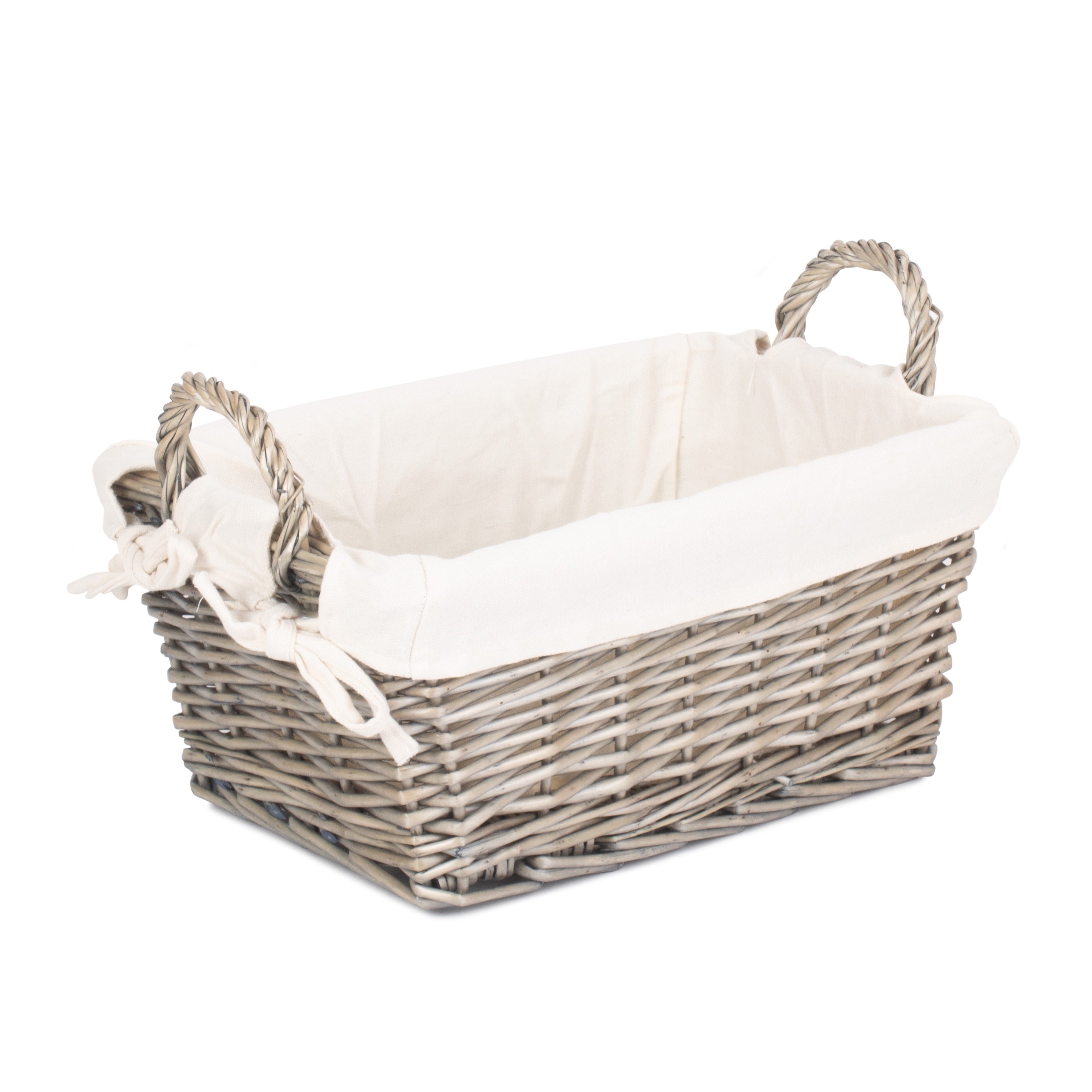 Antique Wash Wicker Handled Lined Storage Basket-2