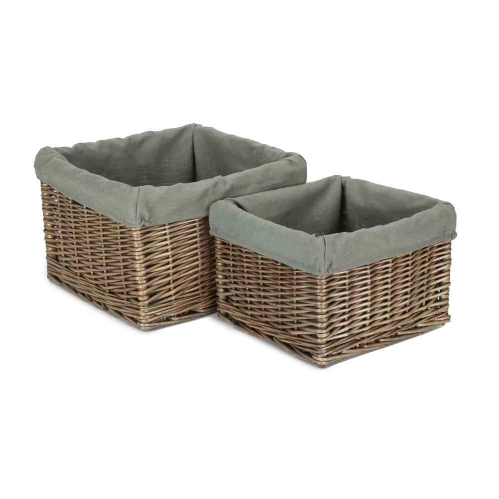 Square Antique Wash Grey Lined Storage Basket-2