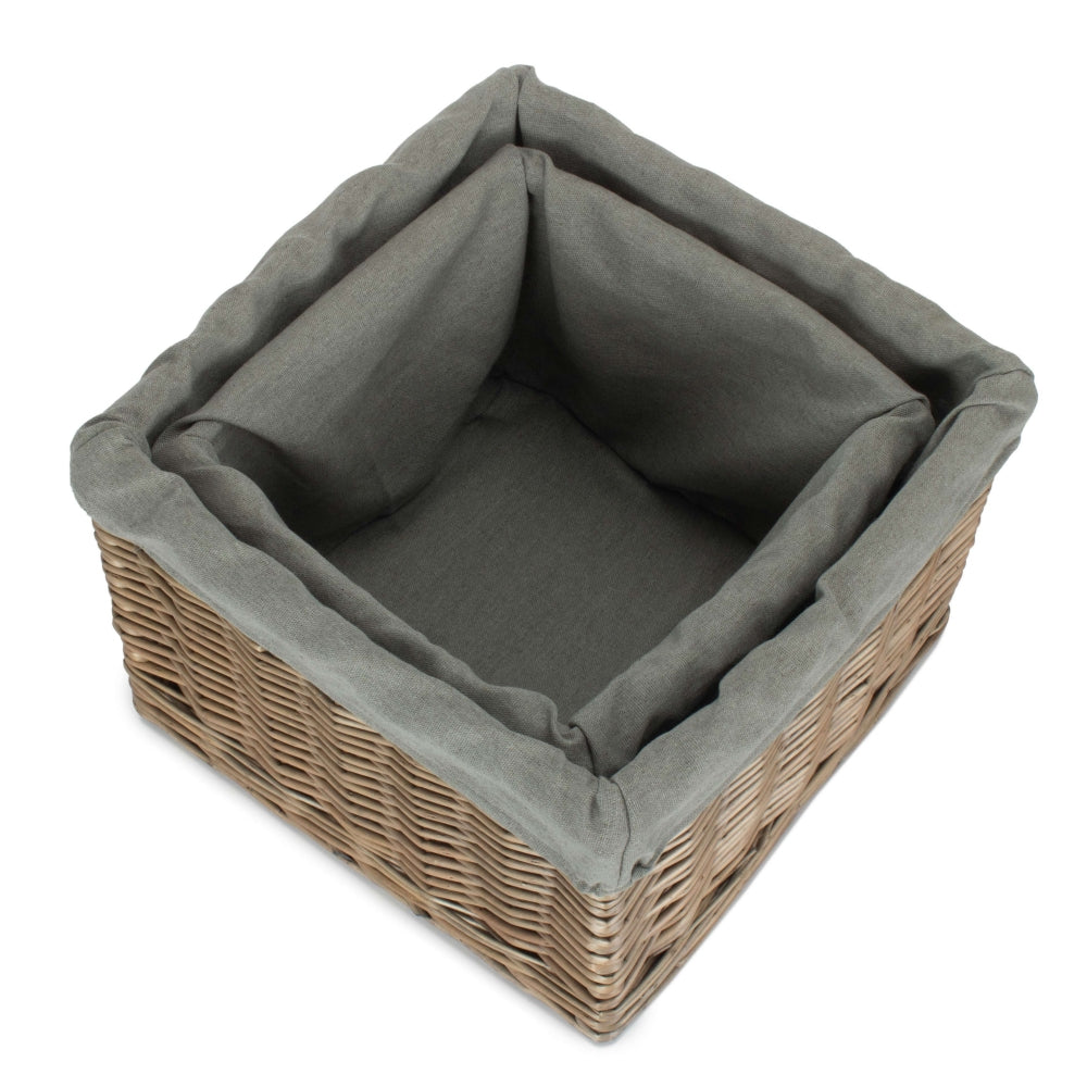 Square Antique Wash Grey Lined Storage Basket-1