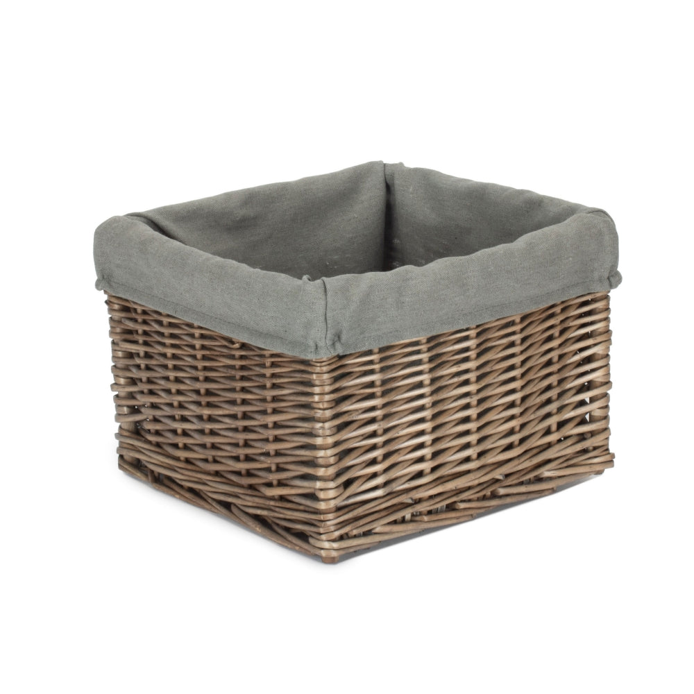Square Antique Wash Grey Lined Storage Basket-3