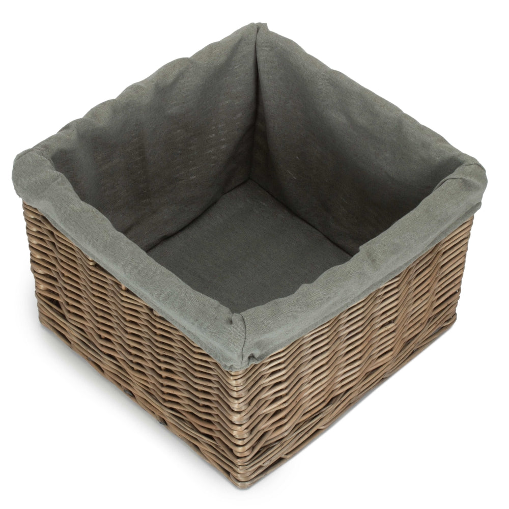 Square Antique Wash Grey Lined Storage Basket-4