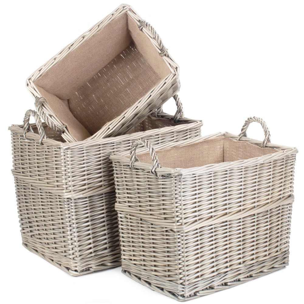 Rectangular Hessian Lined Wicker Log Basket-0
