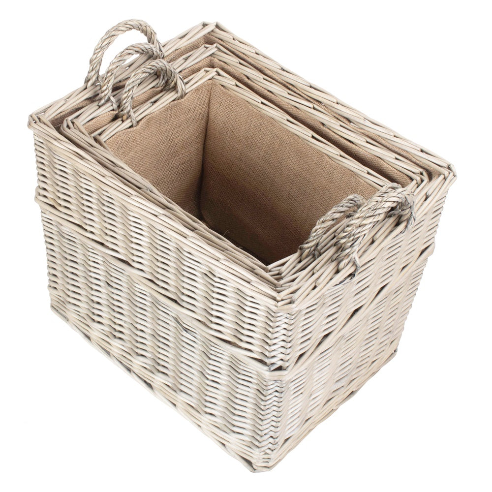 Rectangular Hessian Lined Wicker Log Basket-4