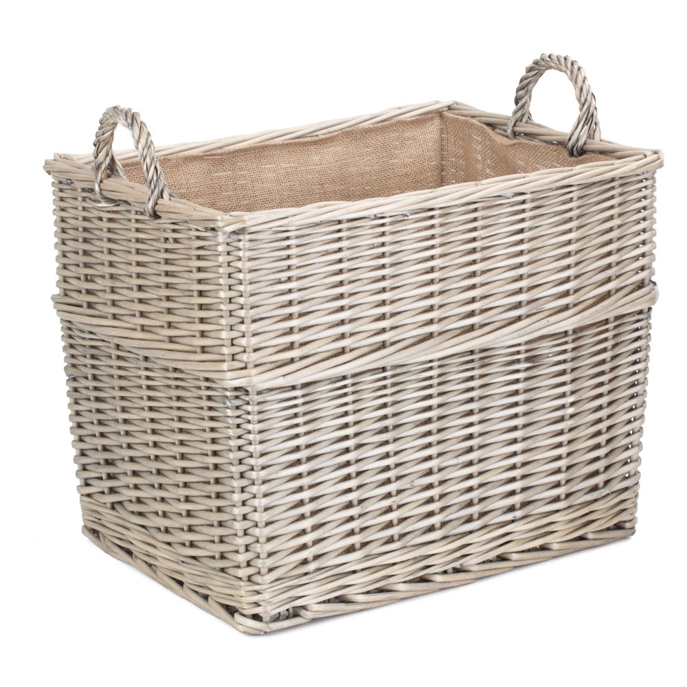 Rectangular Hessian Lined Wicker Log Basket-3