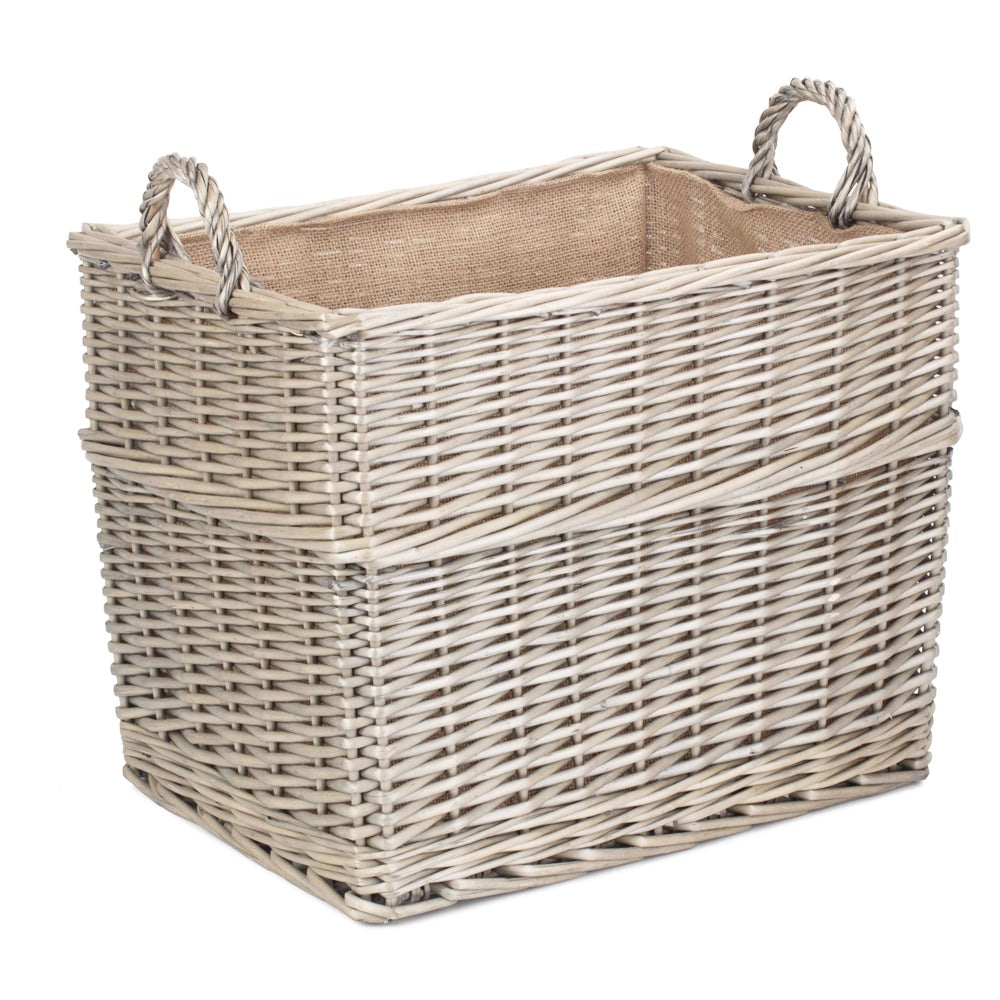 Rectangular Hessian Lined Wicker Log Basket-2