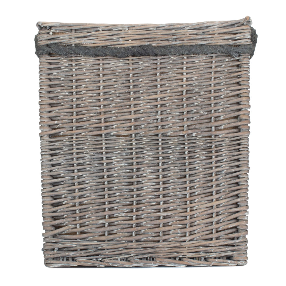 Wicker Grey Wash Square Hessian Lined Log Basket-4