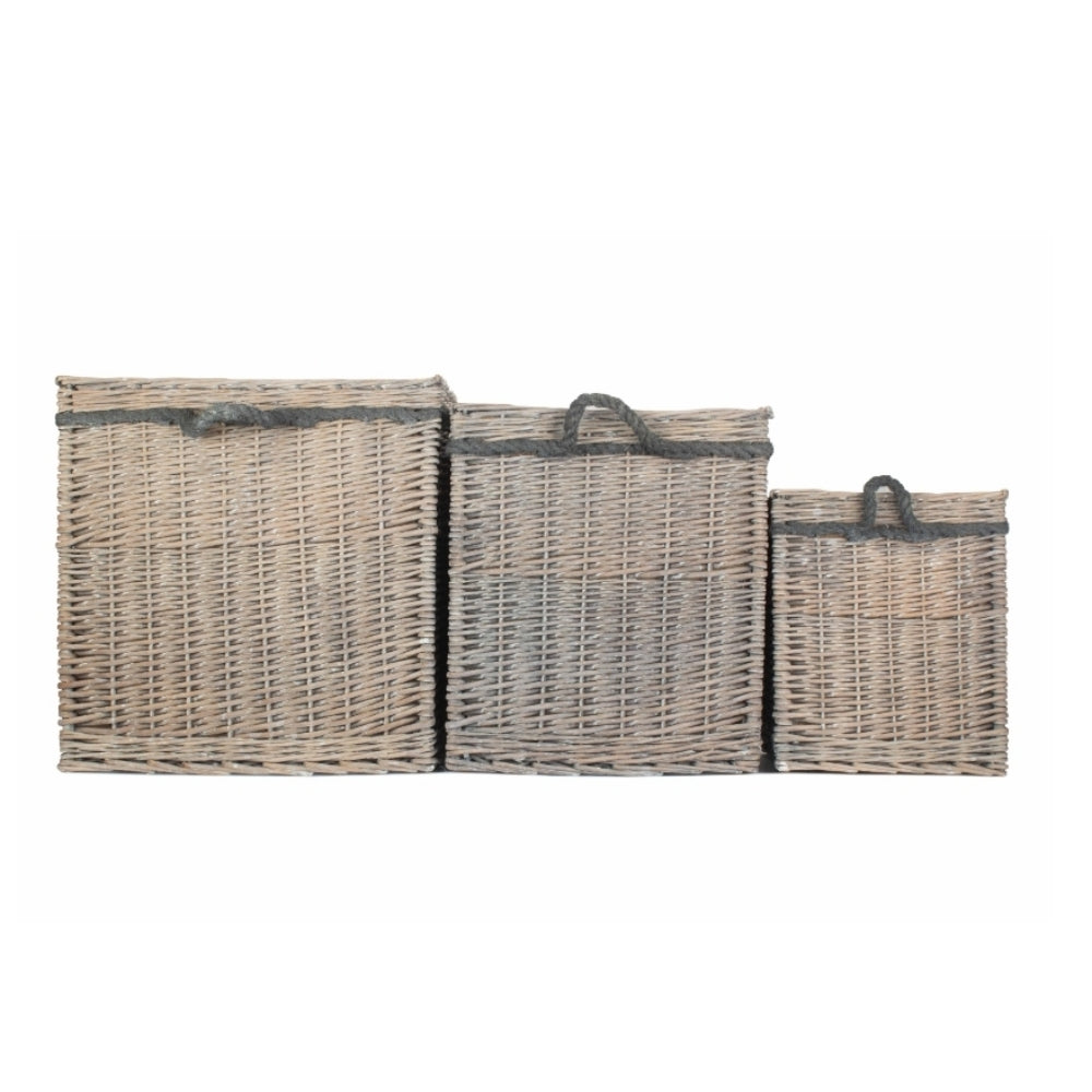 Wicker Grey Wash Square Hessian Lined Log Basket-2
