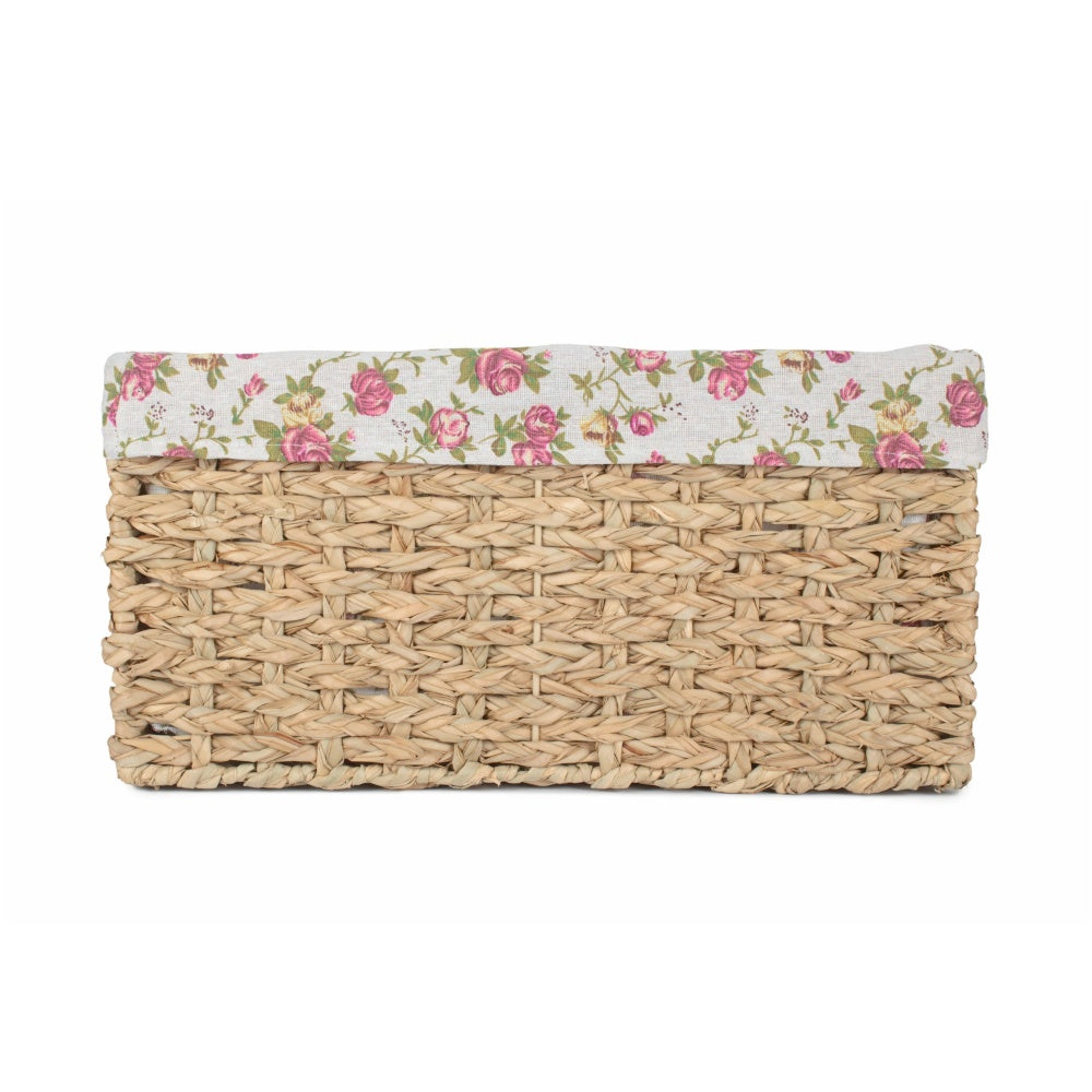 Thatch Grass Woven Storage Basket with Garden Rose Cotton Lining-5