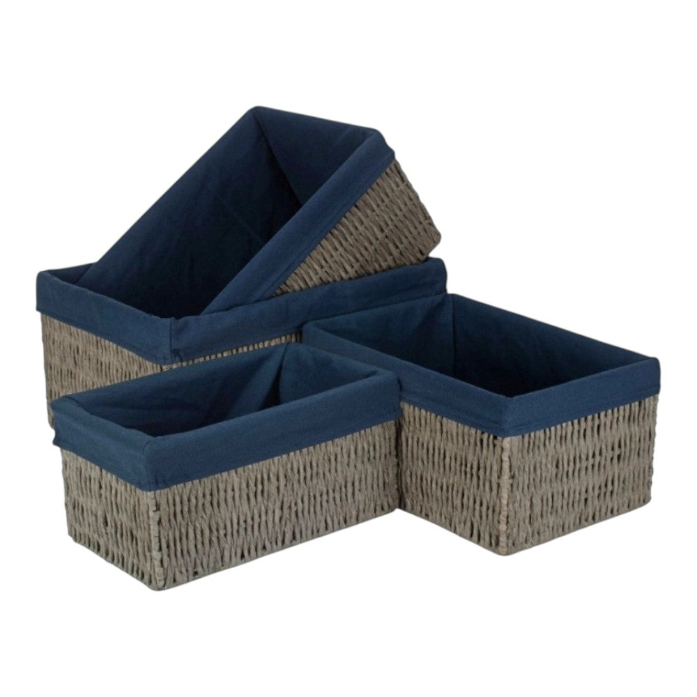 Navy Blue Paper Rope Storage Basket with Navy Blue Cotton Lining-0
