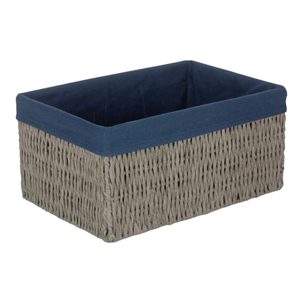 Navy Blue Paper Rope Storage Basket with Navy Blue Cotton Lining-1