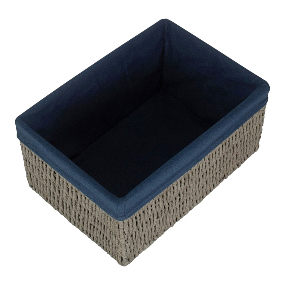 Navy Blue Paper Rope Storage Basket with Navy Blue Cotton Lining-2