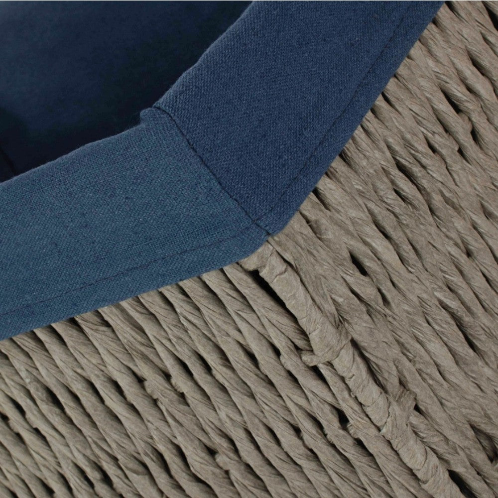 Navy Blue Paper Rope Storage Basket with Navy Blue Cotton Lining-4
