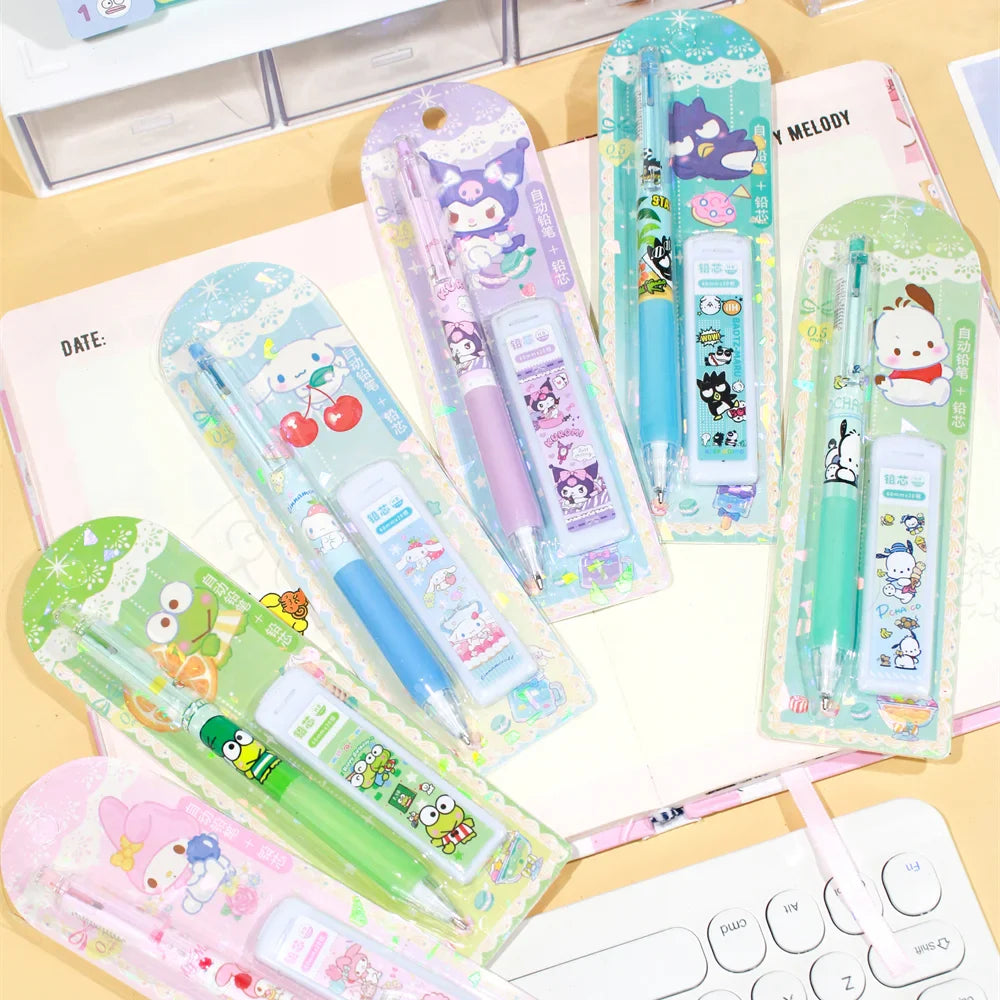 4Pcs/Set Sanrio Melody Mechanical Pencil 0.5mm Press Pencils Cute Kuromi Cinnamoroll Pochacco Pencil Students Stationery Gifts-3
