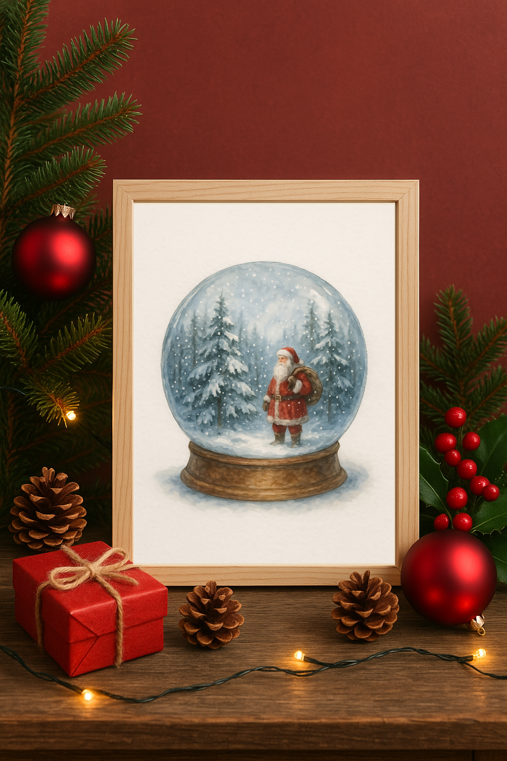 Santa Snow Globe Wall Art – Festive Winter Wonderland Christmas Print-0