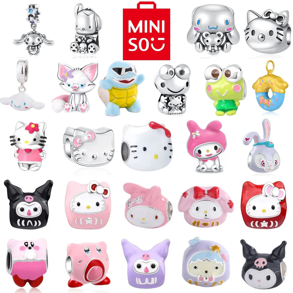 Silver 925 Original Miniso Hello Kitty Sanrio Kuromi Melody Big-Eyed Frog Charms Fit Women Jewelry Bracelet Beads Pendant Charm-0