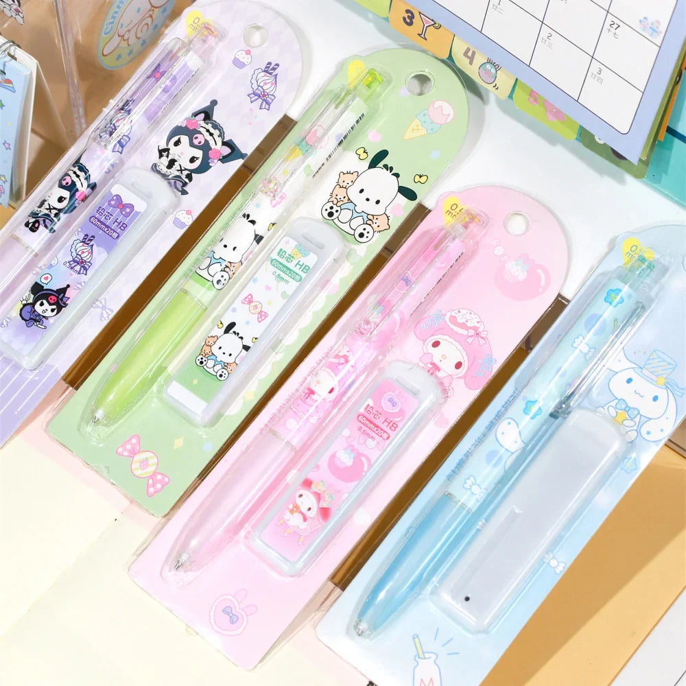 4Pcs/Set Sanrio Melody Mechanical Pencil 0.5mm Press Pencils Cute Kuromi Cinnamoroll Pochacco Pencil Students Stationery Gifts-4