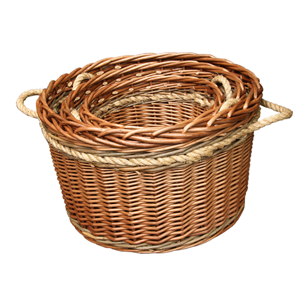 Set of 3 Buff Rope Handled Wicker Log Basket-0