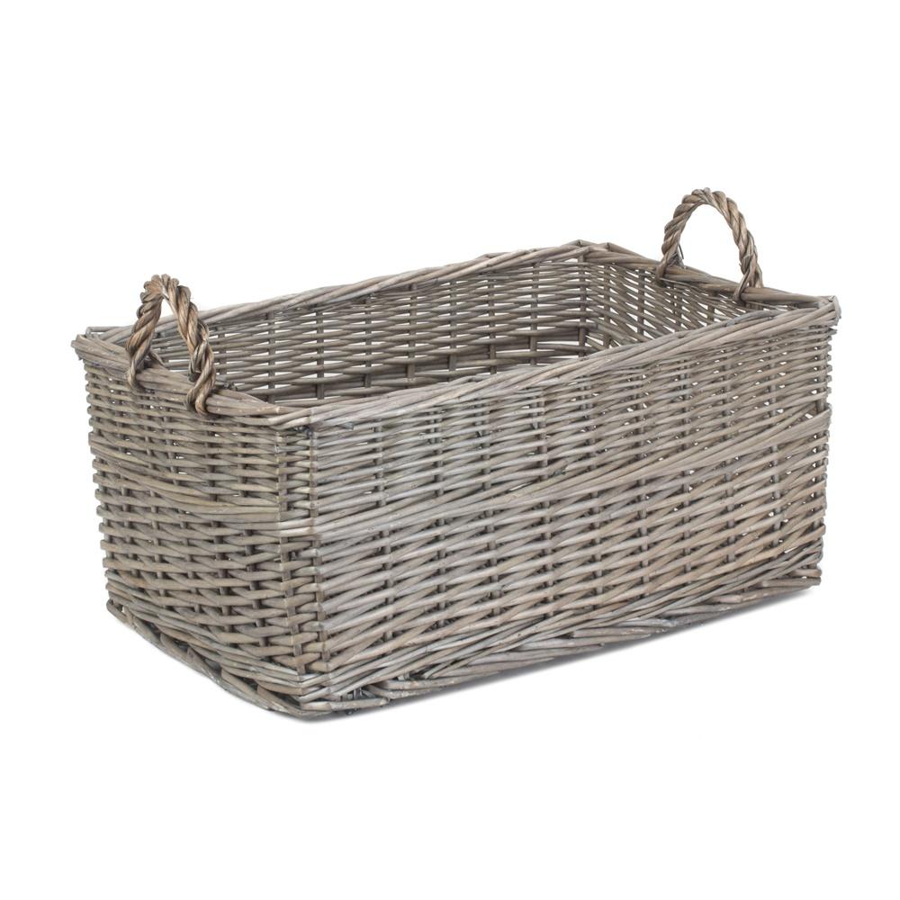 Shallow Antique Wash Wicker Storage Basket-1