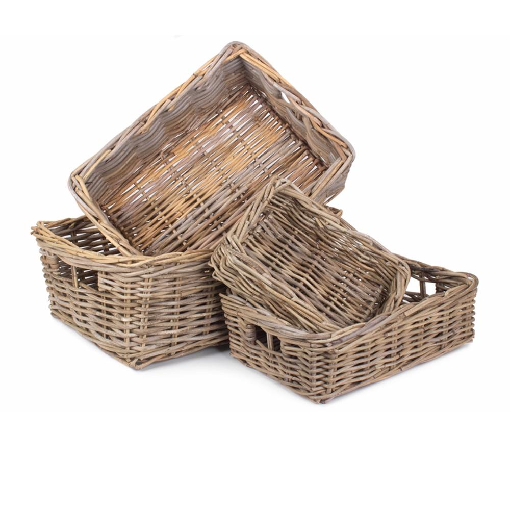 Shallow Kubu Grey Rattan Rectangular Basket-0