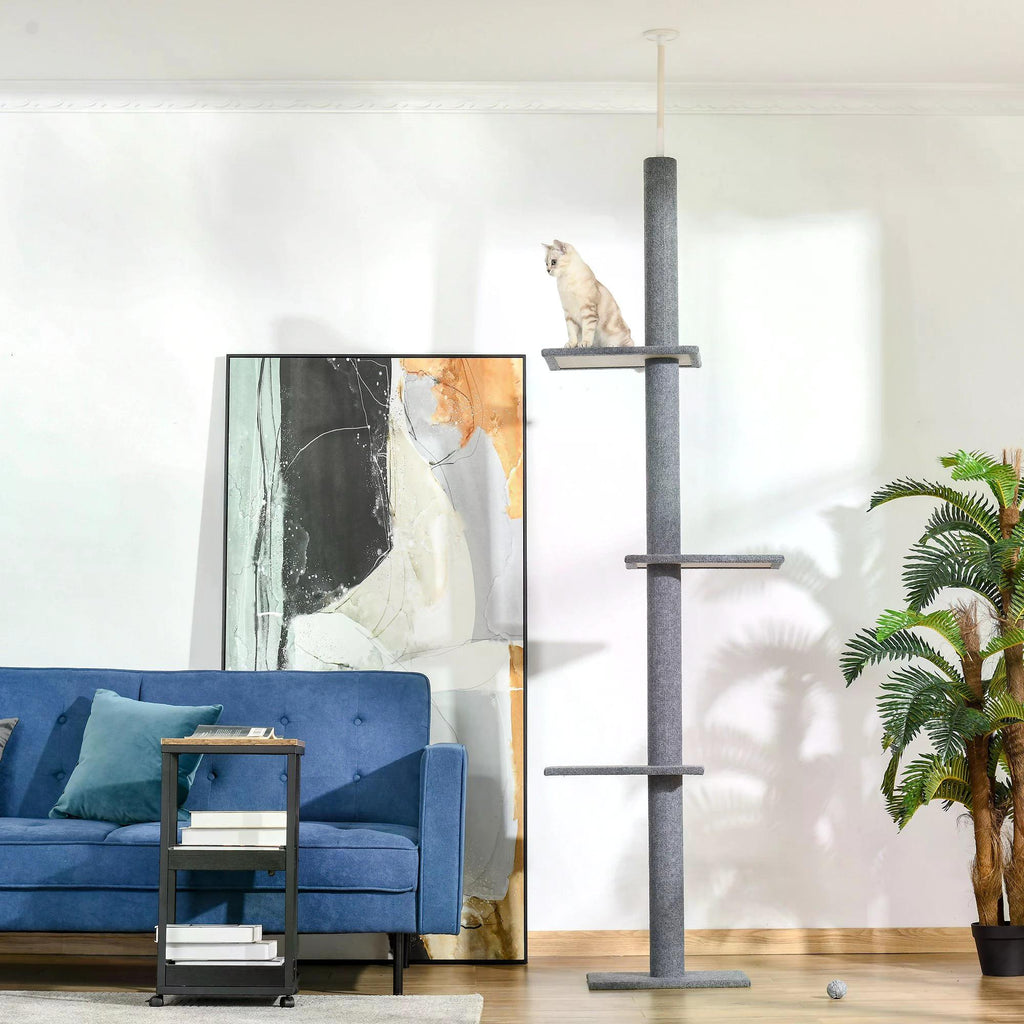 260cm Cat tree Floor To Ceiling with 3 Perches, Activity Scratching Tree Center for Kittens Cat Tower Furniture, Grey-1