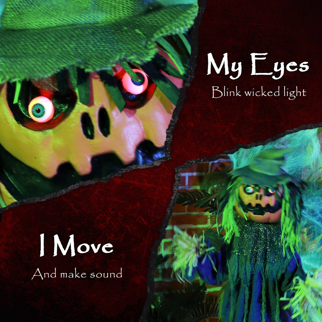 3'6" Pumpkin Scarecrow Halloween Animatronic, with Glowing Eyes-4