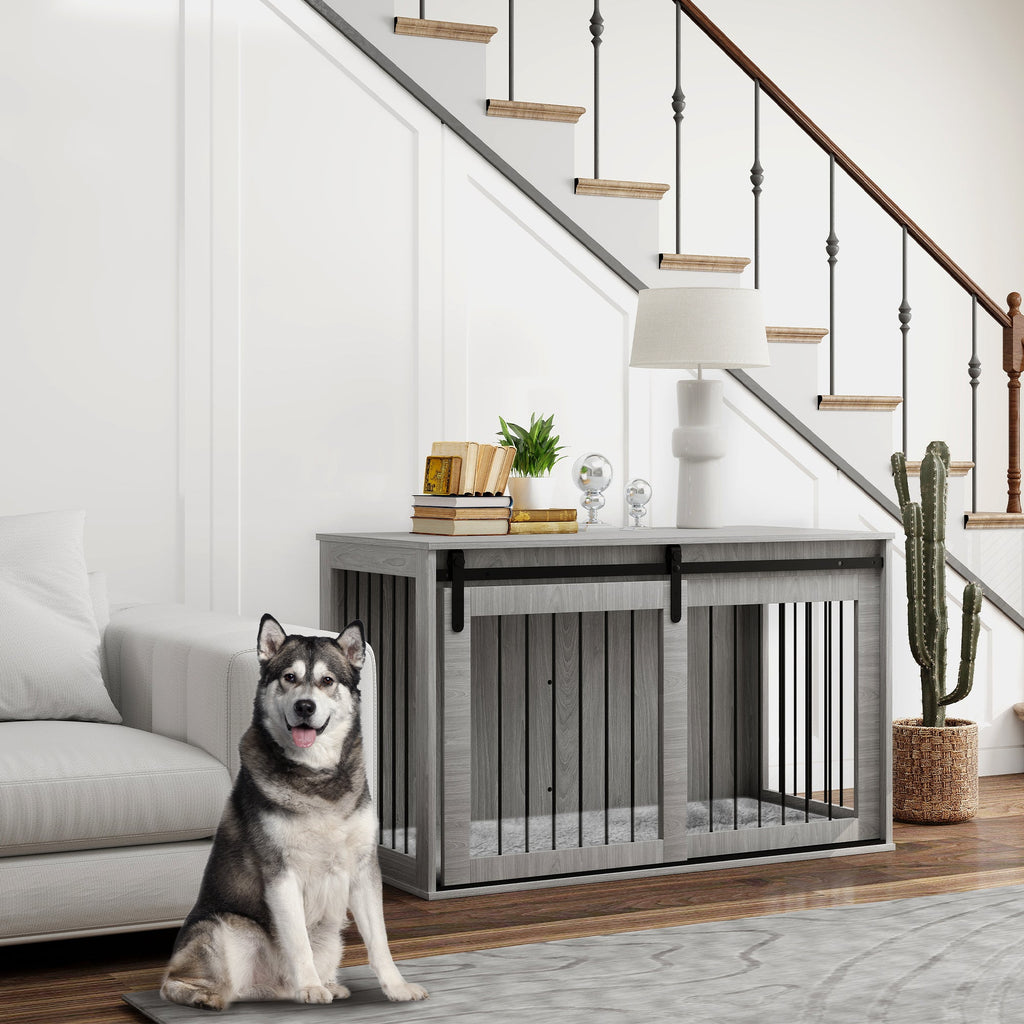 118cm Dog Crate Furniture with Removable Cushion for Extra Large Dogs - Grey-1