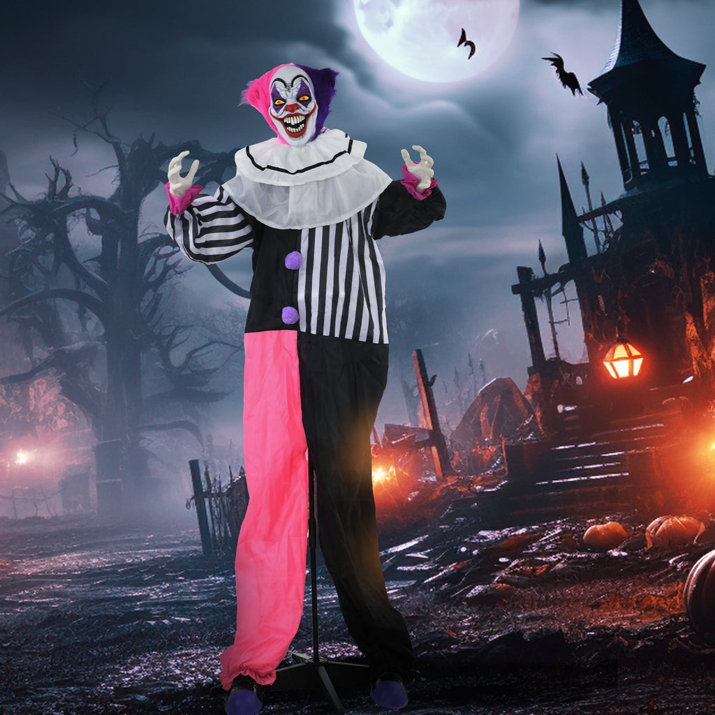 5'6" Scary Laughing Clown Halloween Animatronic, with Glowing Eyes-1