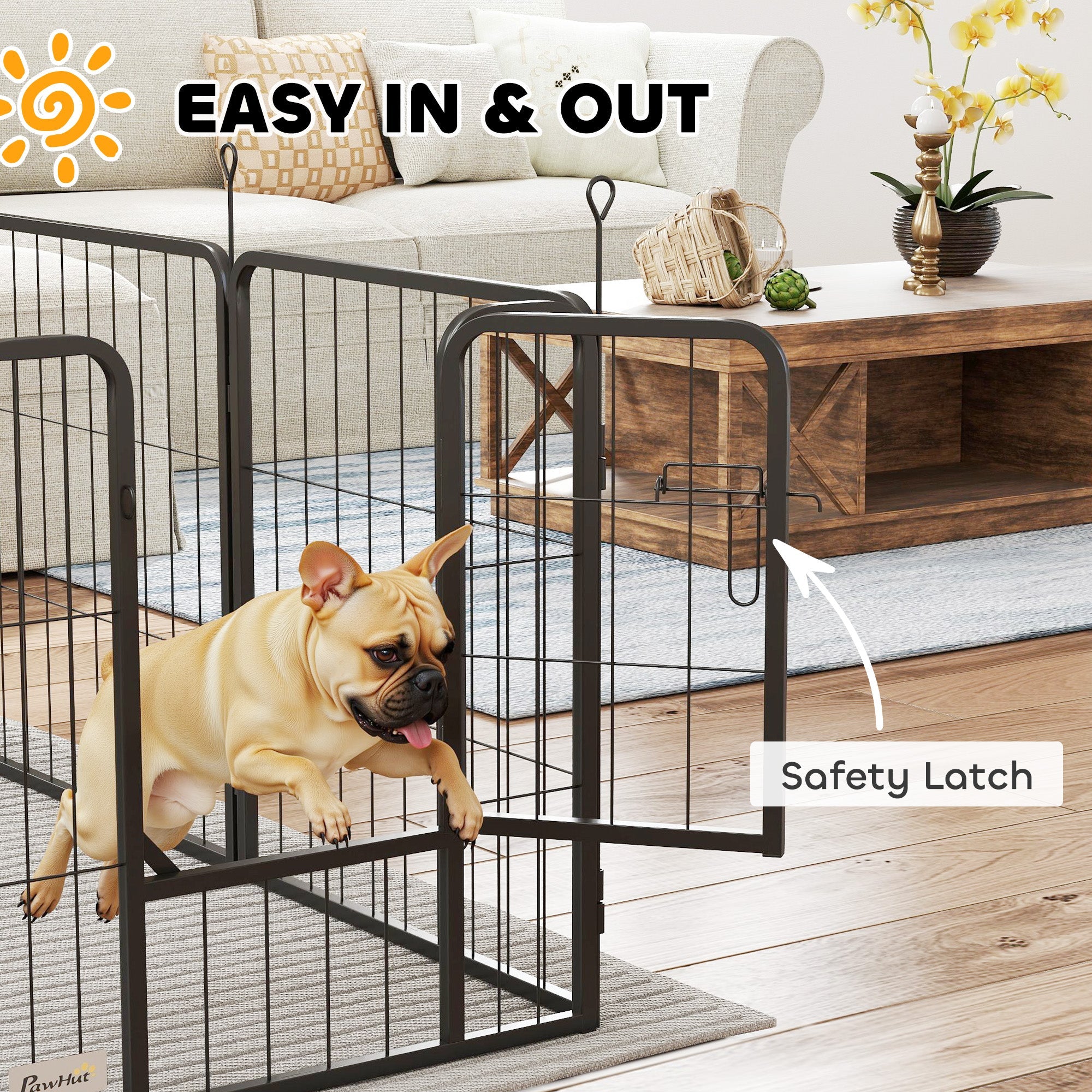 12 Panels Heavy Duty Dog Playpen with Doors, for Small Dogs, 60cm High, Black-4