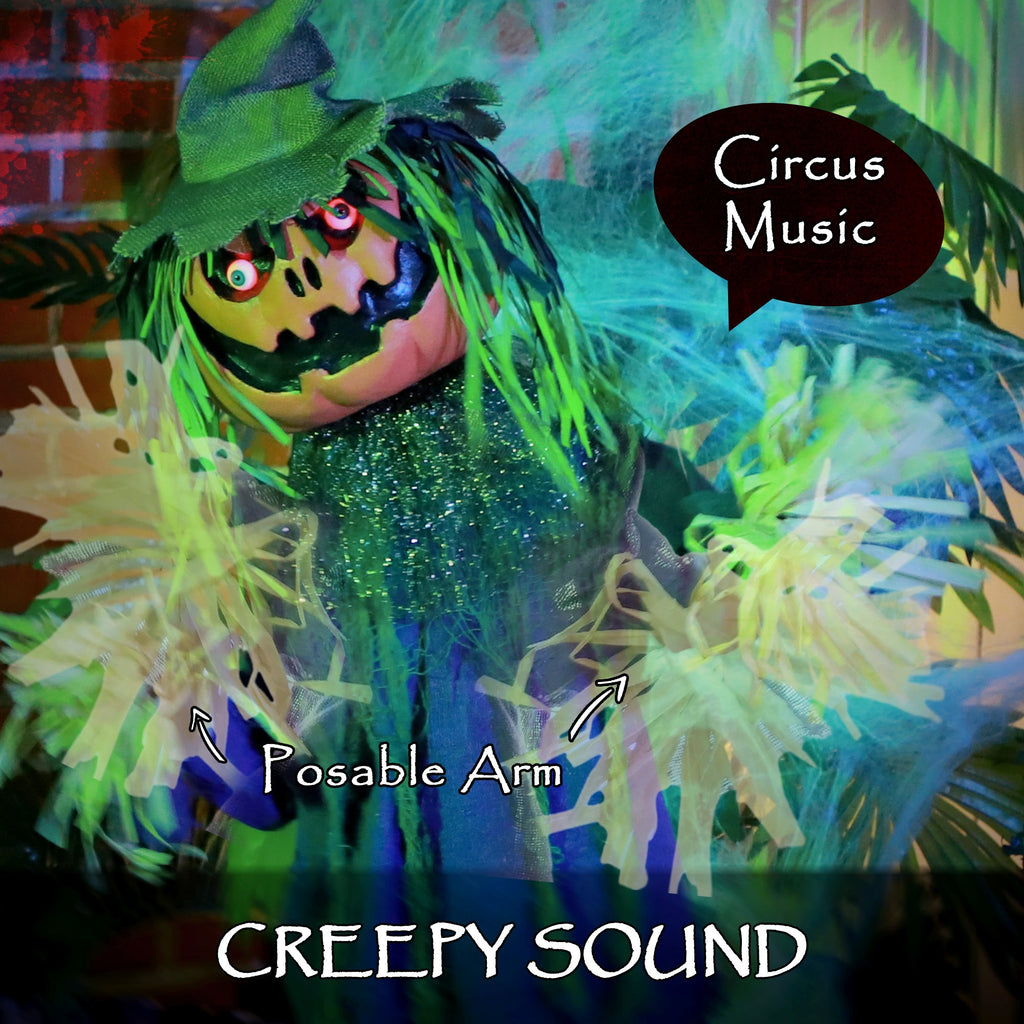3'6" Pumpkin Scarecrow Halloween Animatronic, with Glowing Eyes-3