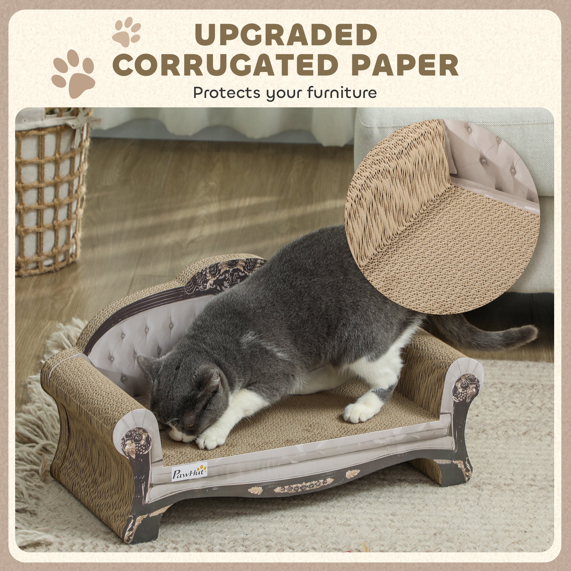 2-in-1 Cat Scratcher with Organic Catnip for Indoor Cats, 29.5 x 56 x 26cm, Brown-4