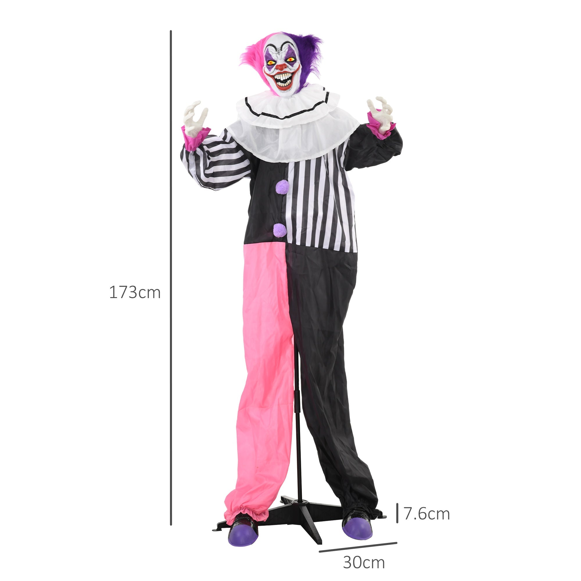 5'6" Scary Laughing Clown Halloween Animatronic, with Glowing Eyes-2