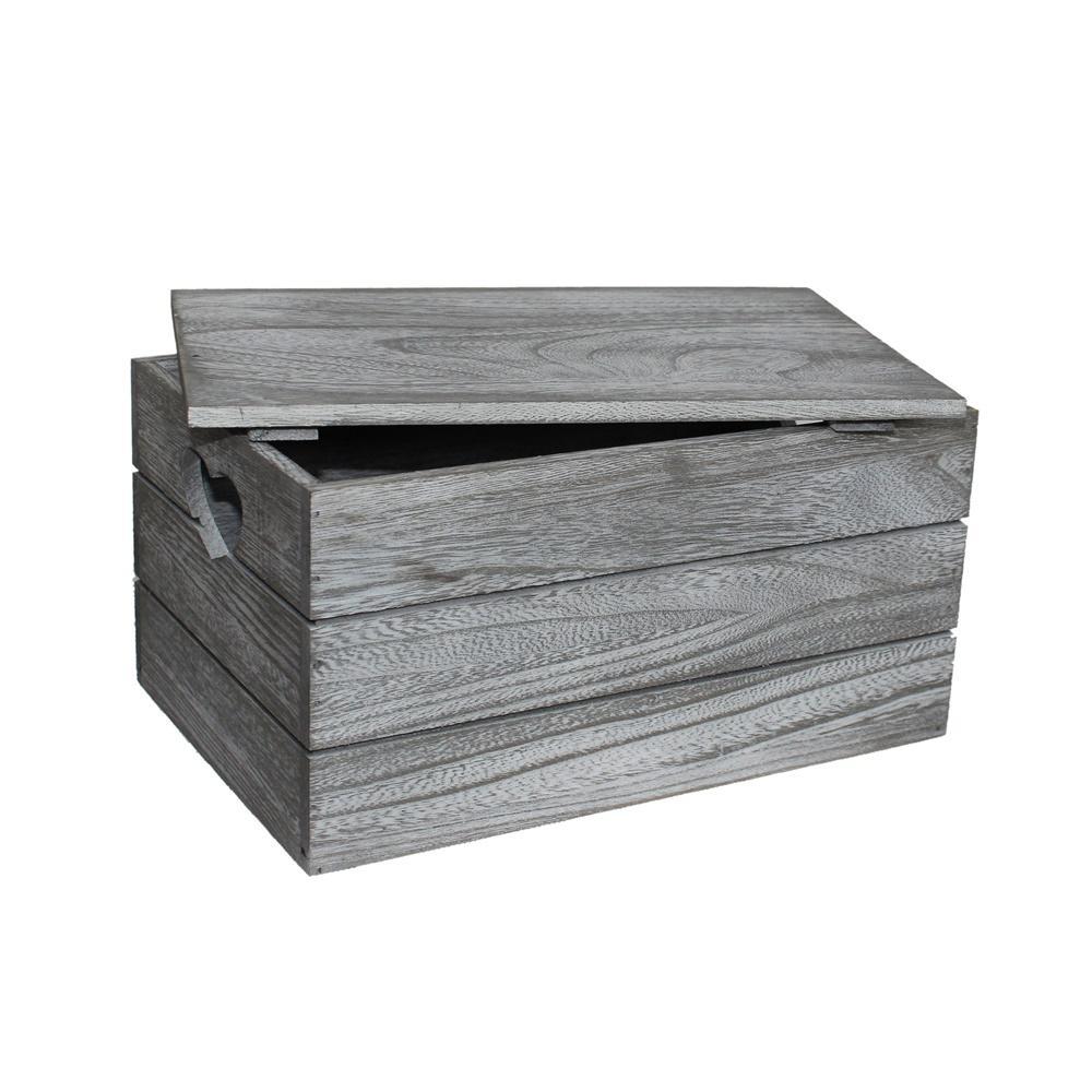 Vintage Effect Heart Cut Handle Lidded Wooden Storage Box-1