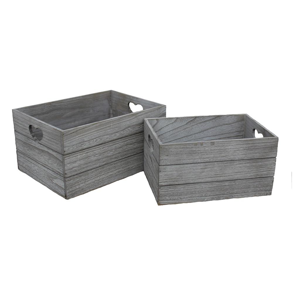 Vintage Effect Heart Cut Handle Wooden Storage Crate-0