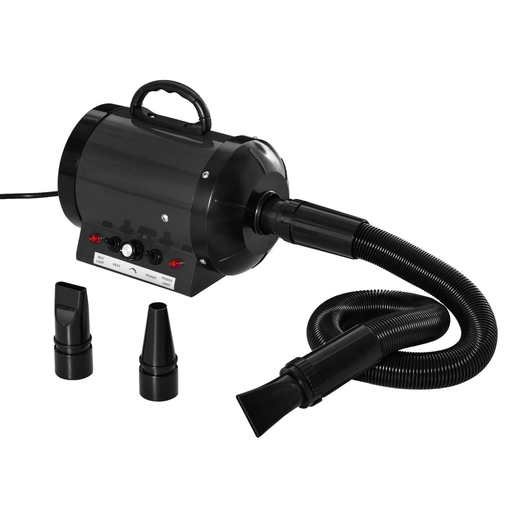 2800W Dog Hair Dryer Pet Grooming Blaster Water Blower Dryer w/ 3 Nozzles, Black-0