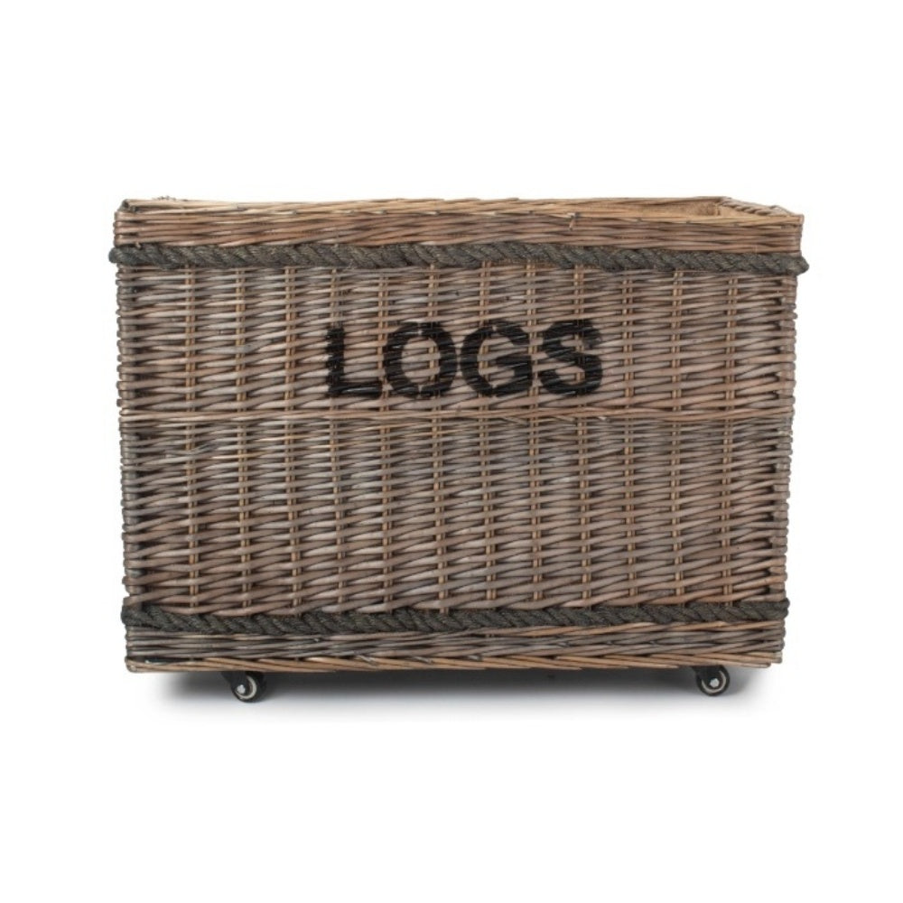 Jumbo Wicker Log Basket on Wheels-1