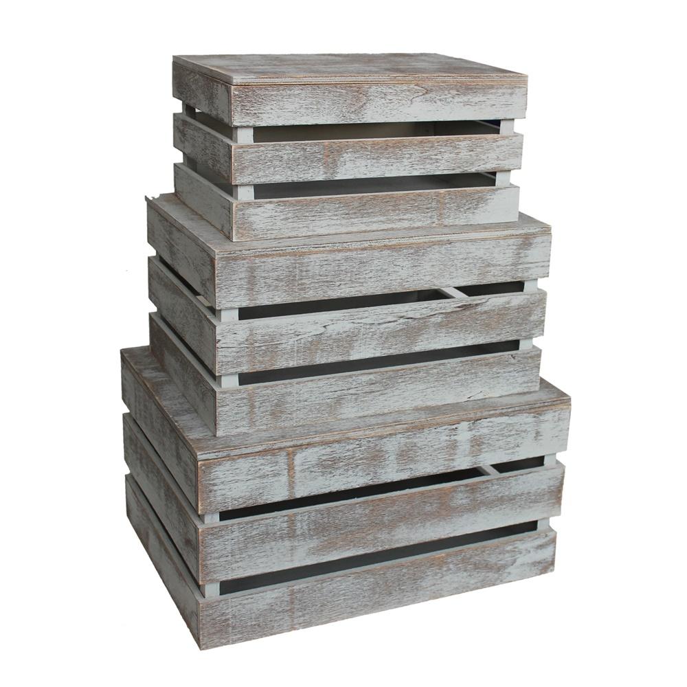 Vintage Slatted Wooden Storage Crate with Lids-0