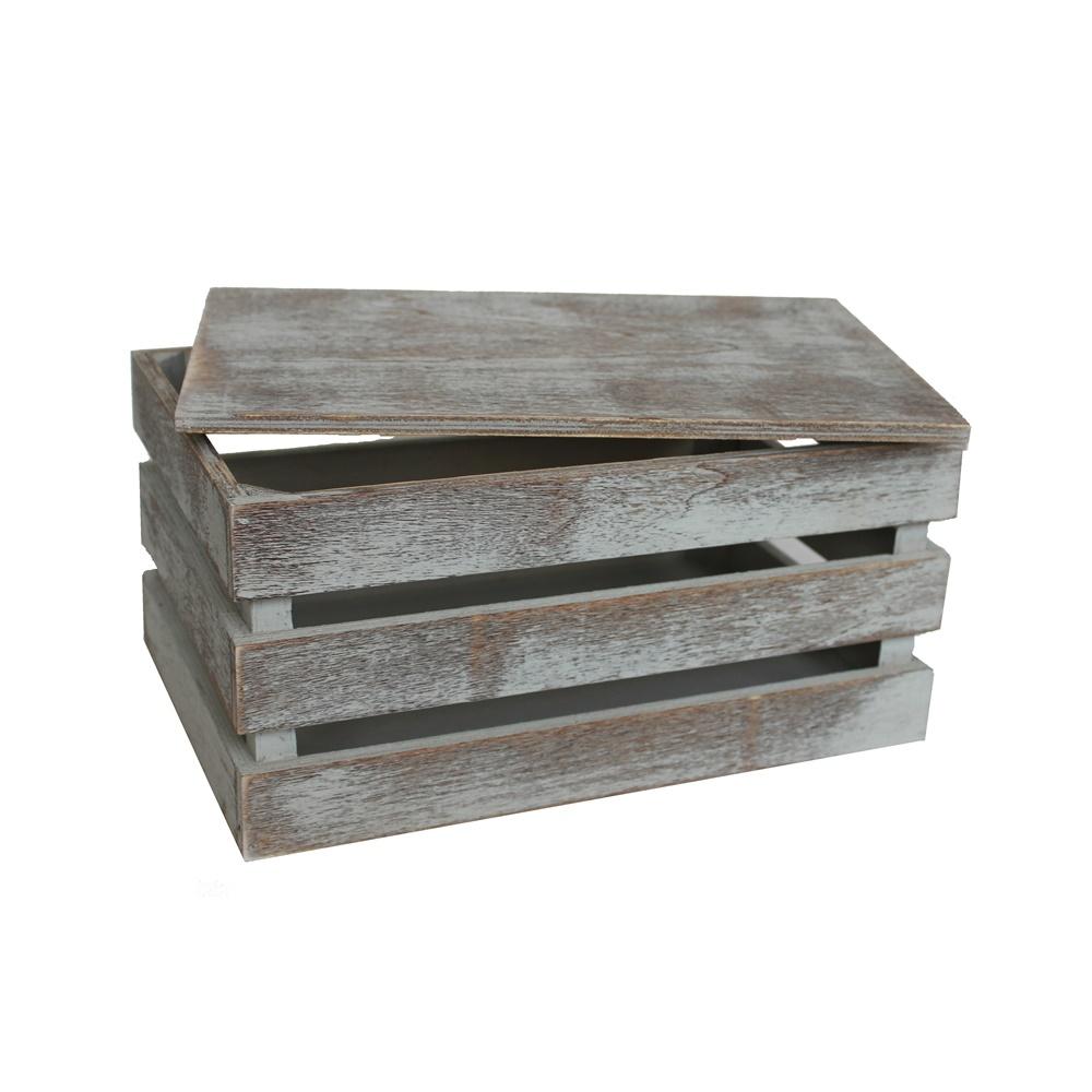 Vintage Slatted Wooden Storage Crate with Lids-1