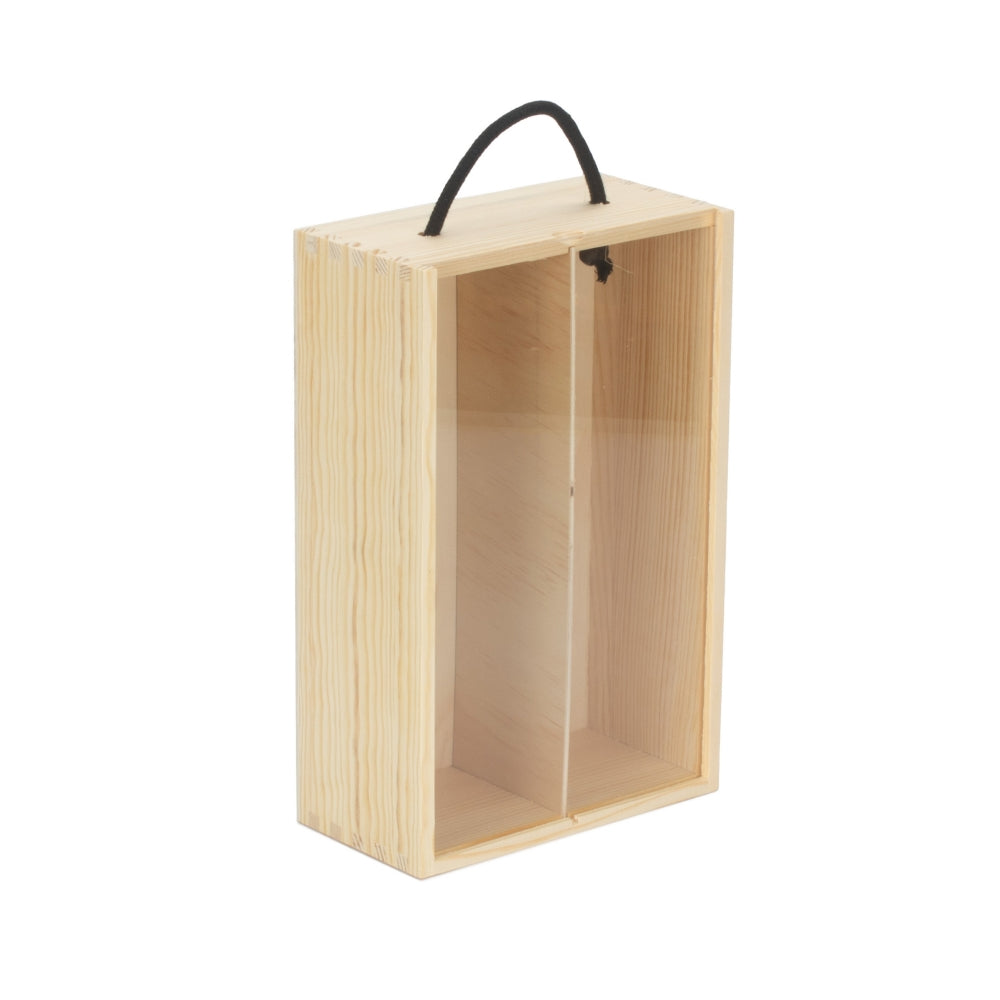 2 Beer Bottle Pinewood Carry Case with Acrylic Lid-0